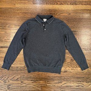 J Crew Cotton Tipped Collared Sweater Medium Gray Heather Carbon Stripe